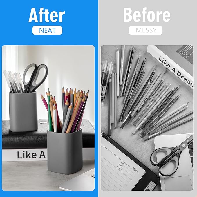 Pen Holder, 2 Pack Pencil Holder for Desk,Ceramic Pencil Cup Desk Organizer, Makeup Brush Holder Cute, Stationery Accessories for Office, School, Home (Matte gray)
