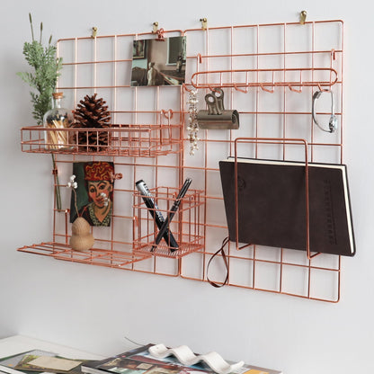 PEAUARL Metal Mesh Wall Grid Panel for Photo Display,Message Board,Size: 17.5" x 11.8",Pack of 2 (Rose Gold)