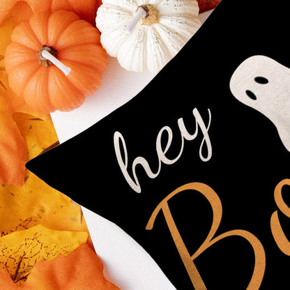 Easternproject Boo Halloween Decorative Pillow Covers Orange Black White Spooky Ghost with Hey Boo Throw Pillow Cases Square 22x22 Inch Cotton Linen Scary House Decor Cushion Cover