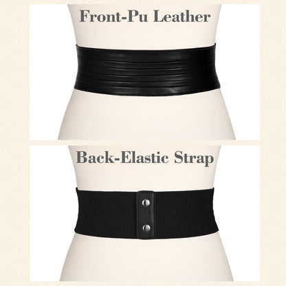 SANSTHS Women Wide Elastic Belts for Dresses Vintage Fashion Stretchy Waist Belts Ladies Cinch Belts Leather Waistband,Black,S