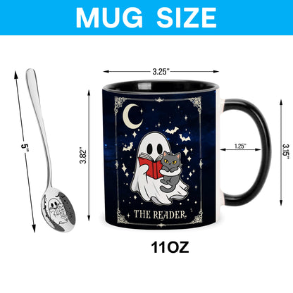 Hyturtle Cute Ghost with Cat Coffee Mug with Spoon for Halloween Birthday