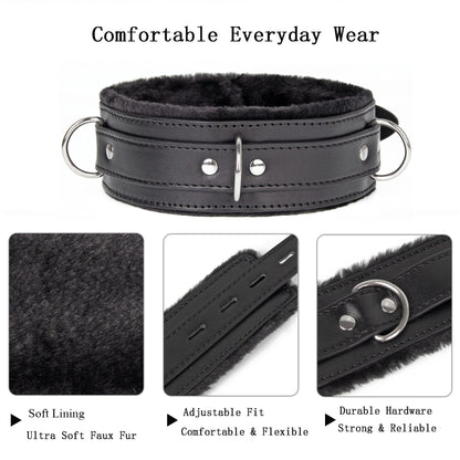 AUEDIRSN Leather Choker Necklace for Women, Gothic PU Leather Collar with Soft Faux Fur Lining, Adjustable Fashion Choker with Metal Buckle for Cosplay, Punk Style & Daily Wear (Black)