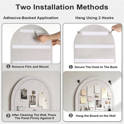 Arched Felt Bulletin Board, Sized 24" x 18" Cork Board Alternative Grooved Edge Foldable for Office & Wall, Customizable Adhesive Tile with Pin Hook for Photo Display School Home Office, Oatmeal