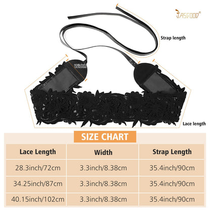 JASGOOD Women Lace Waist Belt Corset Waist Band Belt For Dress Obi Bowknot Cinch Wide Belt Bow Tie Wrap Boho Faux Leather,Black