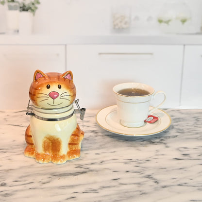 Hand-Painted Earthenware Pretty Kitty Hinged Jar by Boston Warehouse