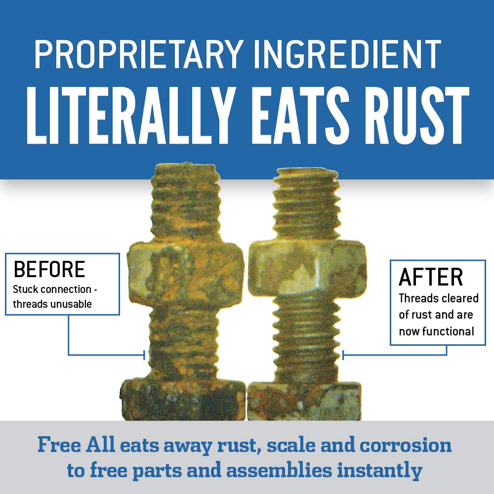 Free All Rust Eater Deep Penetrating Oil, 11 oz Aerosol – Loosens Rusted Bolts, Nuts, Pipe Connections & Locks – Industrial-Grade Rust Remover, Silicone-Free Lubricant, Safe on Paint, Plastic Surfaces