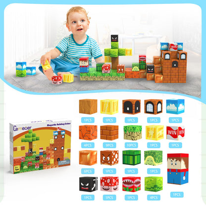 CEMECER Magnetic Blocks, 48PCS 1in Game Magnetic Building Blocks Toy for Kids Build Cubes, Stacking Magnetic Tiles, Sensory Montessori Construction Game Toys, Boys Girls Christmas Birthday Gifts.