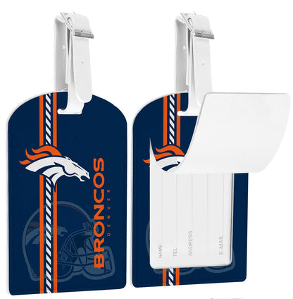 AYYQHC 2 Pack Leather Football Sport Fan Luggage Tag for Suitcase and Bag，White Blue Design Travel Suitcase and Bag Tag with Privacy Flap Address Labels