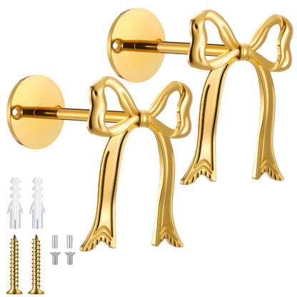 Blulu 2 Pcs Metal Bow Curtain Holdbacks Gold Wall Mounted Bow Curtain Hold Backs Curtains Modern Gold Holders for Living Room Bedroom Office Home
