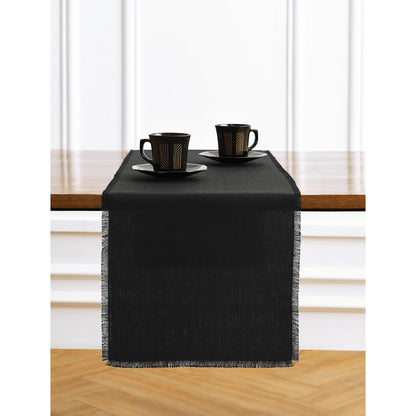 Solino Home Linen Black Table Runner 90 Inches Long - Fringe, 100% Pure Linen 14 x 90 Inch Table Runner for Fall, Autumn, Halloween, Thanksgiving, Christmas, Holiday