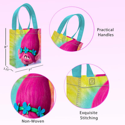 DreamWorks Trolls Party Favor Bags Set – 24 Pack 8" Goodie Bags for Kids Bulk Reusable Mini Totes | Trolls Birthday Party Supplies
