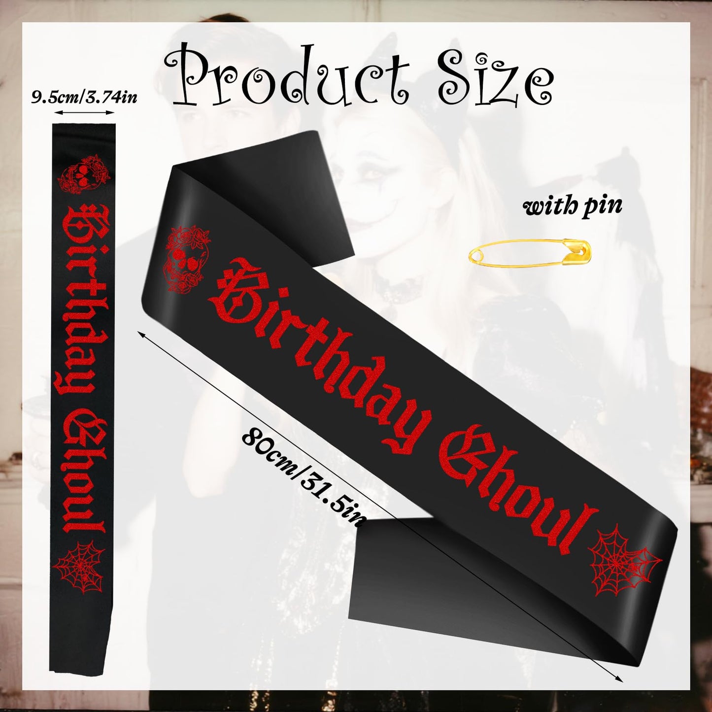 JXYCBZYing Black Birthday Ghoul Sash with Red Gothic Letters, Halloween Ghouls Night Out Sash, Ghost, Spooky, Emo Bday, Happy Boo Day Accessories, Decorations Ideas, Gifts, Jokes and Favors