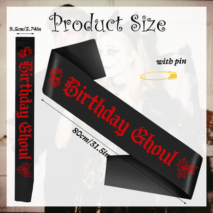 JXYCBZYing Black Birthday Ghoul Sash with Red Gothic Letters, Halloween Ghouls Night Out Sash, Ghost, Spooky, Emo Bday, Happy Boo Day Accessories, Decorations Ideas, Gifts, Jokes and Favors