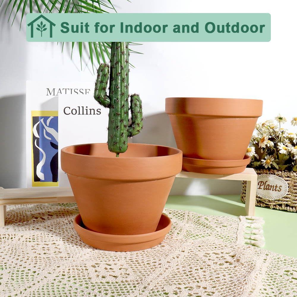 vensovo 8 Inch Terracotta Pots with Saucer - 1 Pack Large Terra Cotta Pot with Drainage Hole, Clay Planters Pot for Indoor Outdoor Plant