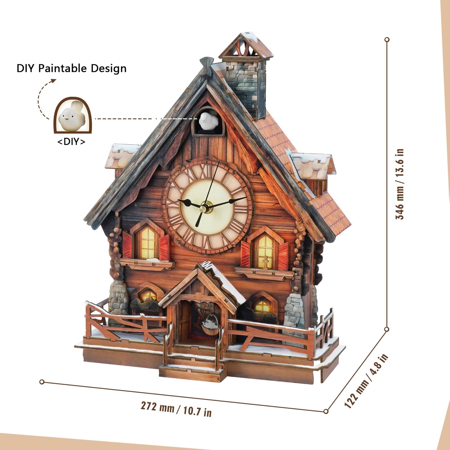 3D Puzzle for Adults Clock,Swiss Chalet Cuckoo Clock Model Kit-Mechanical DIY Pendulum Clock with Roman Numerals-Desk Home Office Decor Personalized Gifts for DIY Lover