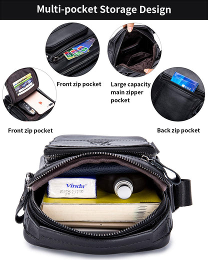 STEELLION Men's Vinatge Leather Crossbody:Compact with Organized Pockets,Stylish & Functional for Everyday Carry (black)