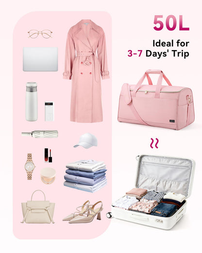 Convertible Travel Garment Bag, Carry on Garment Duffel Bag, 2 in 1 Hanging Dress Suitcase Suit Travel Bags, for Business Trips with Shoe Compartment & Multiple Pockets, AGPTEK (Pink)