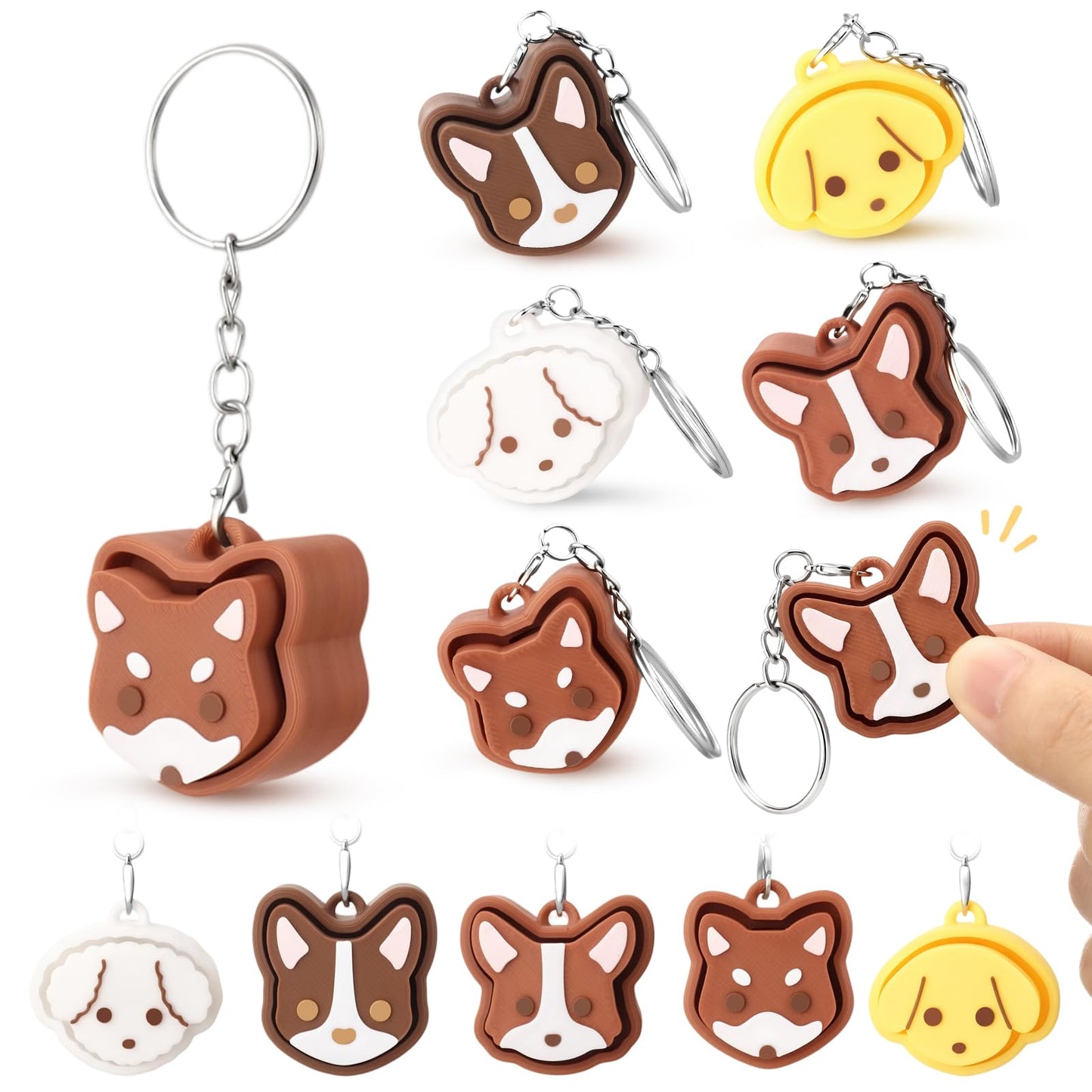 Kenning 12 Pcs Clicker Fidget Keychain, 3D Sensory Clicker Fidget Toys Decompression Button Stress Relief Gifts for Adults, Coworkers, Summer, Graduation, Office Party Favors (Dog)
