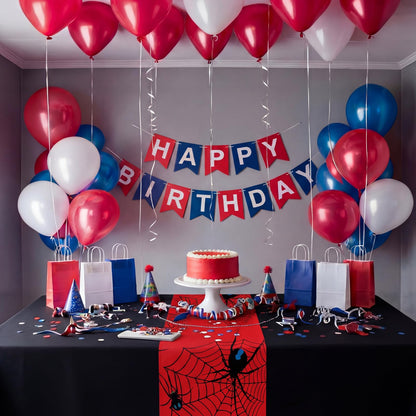 Hahafelt 4 Pack Spider Theme Table Runner 13 x 72 Inches Spider Table Runner for Birthday Parties, Web Design Decorations for Little Ones Birthday Party Supplies