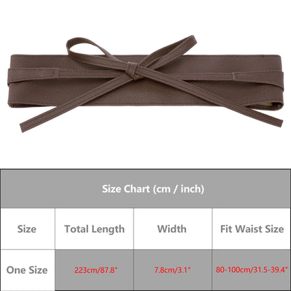 Elerevyo Women's Faux Leather Obi Belts Bowknot Wrap Around Wide Waistband for Evening Outfit Dress Shirts One Size Coffee