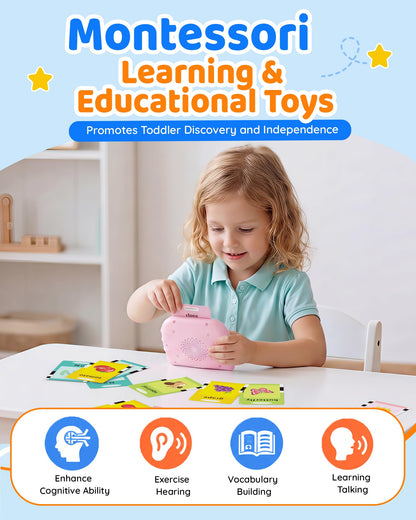 Aullsaty Talking Flash Cards for Toddlers 1-3, Upgraded 248 Sight Words Montessori Speech Therapy Toy, Autism Sensory Educational Learning Toys, Birthday Gifts for Boys Girls (Pink)