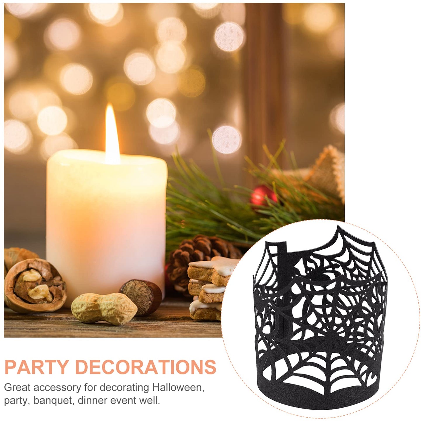 50Pcs Candle Wraps Halloween Tea Light Votive Cut Decorative Wraps Spiderweb Paper Candle Holder for LED Battery Tealight Candles Halloween Party Decorations