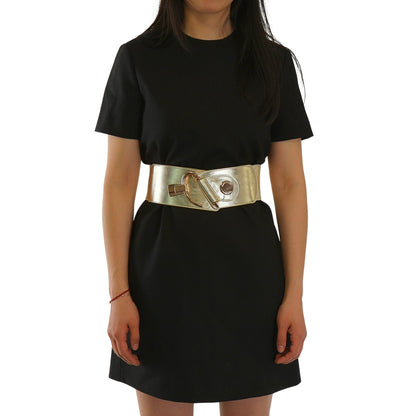 FASHIONGEN - Cowhide leather elastic belt for women, DARLENE - Golden, X-Large/waist size 34 to 36