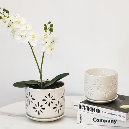 EFISPSS Orchid Pot 5+6 Inch, Ceramic Orchid Pots with Holes, Enhance Good Ventilation and Drainage, Orchid Pots Indoor/Outdoor Plants or Repotting -White