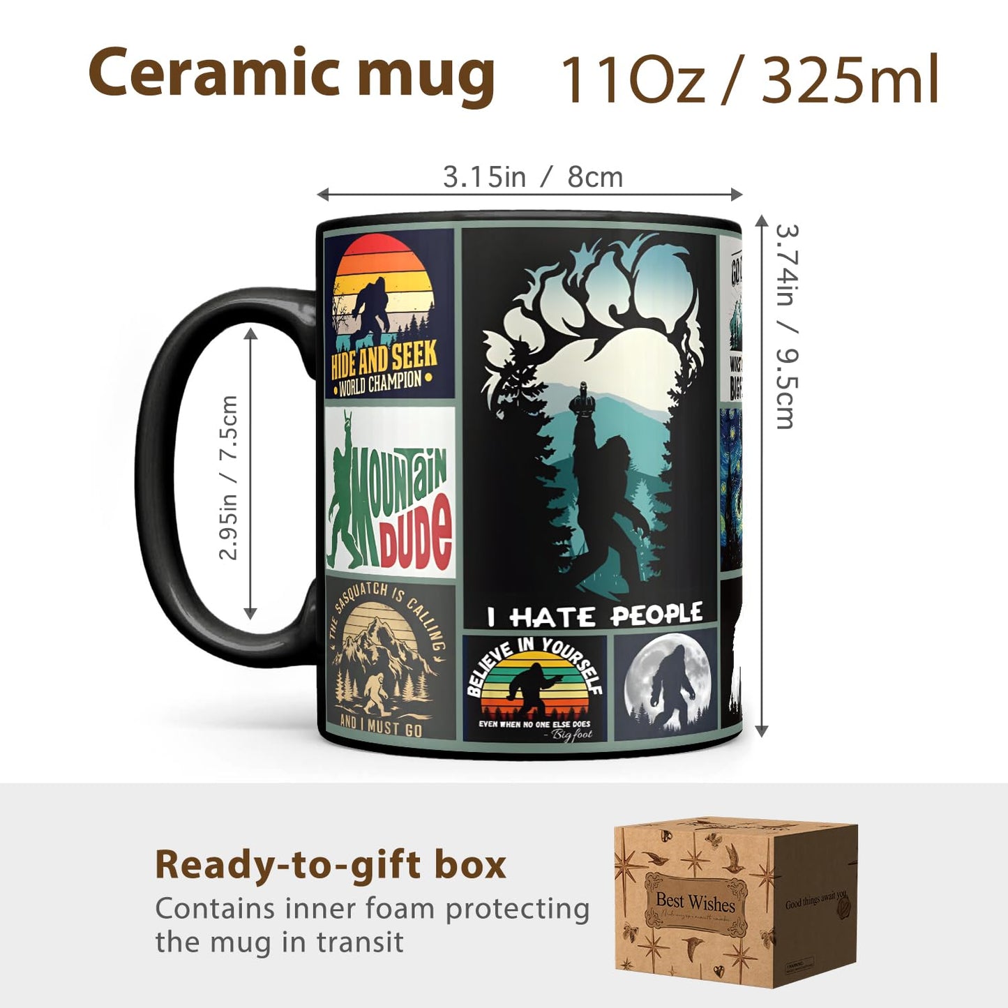Bogatstvo Sasquatch Bigfoot Coffee Mug for Men Dad Uncle Papa Brothers, Funny Cryptid Lover Coffee Mug Paranormal Gifts for Camping Hiking Lovers, Birthday Housewarming Gifts