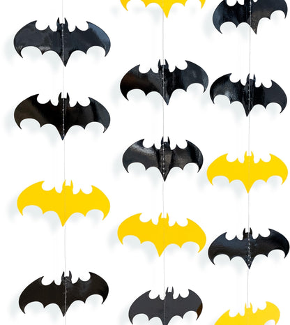 Cheerland Bat Birthday Decorations Black and Yellow Super Hero Birthday Party Supplies Bat Themed Streamers Photo Backdrop Hanging Paper Comic Book Superhero Garland Kids Party Supplies Decor 10 Pcs