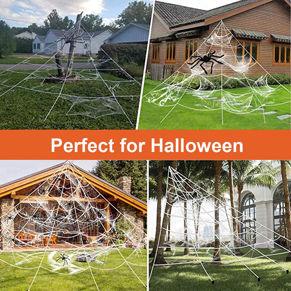 JOINSI 23ft Spider Web Halloween Decorations + 2.5ft Giant Fake Spider + Stretchy Dense Spider Silk + 20Pcs Small Spiders for Indoor Outdoor Yard Home Party Supplies Decor