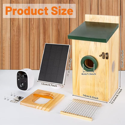 Smart Bird House with Camera, Solar Powered Bird House for Outdoor with 2K HD Cam, 2.4G WiFi, Night Vision, Motion Detection & 16GB SD, Watch Bird Nesting & Hatching in Real Time, Waterproof