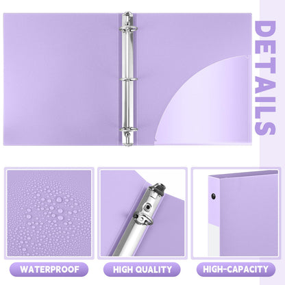 Henoyso 26 Pack 0.5 Inch Plastic 3 Ring Binder Round Ring, Bulk 1/2 Inch Flexible Binders Hold 140 Sheets Letter Size with Pocket, Document Organizer for Back to School Classroom Office (Light Purple)