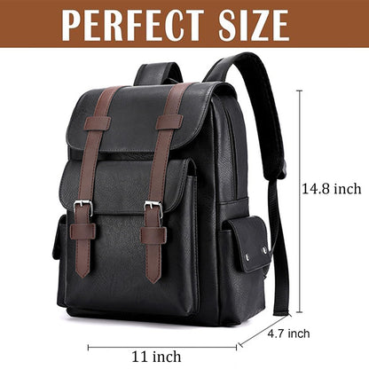 Farcauo Leather Backpack for Men Vintage Laptop Backpack Black Travel Work Backpacks Large Capacity Business Hiking Back Pack