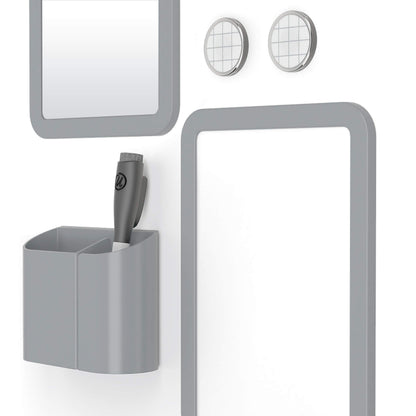 U Brands Locker Accessories Kit, Back to School Essentials, Grey, 6-Piece, Includes Whiteboard, Mirror and Organizing Supplies