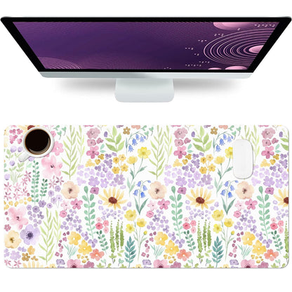 Flower Large Mouse Pad, Floral Desk Matt for Desktop, PU Leather Waterproof Desk Pad, Computer PC Laptop Protector Gaming Mouse Pads for Women Office Decor (31.5" x 15.7")