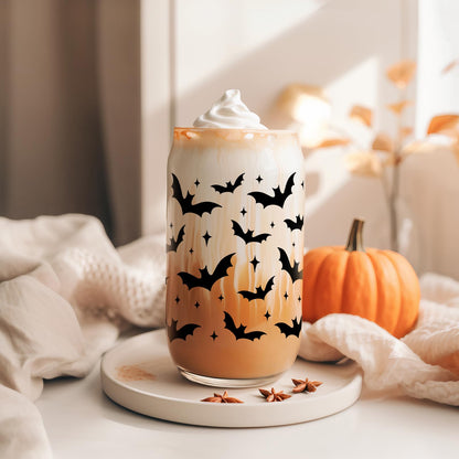 Fairy's Gift Halloween Bats Cup, Halloween Spooky Gifts, Bat Lovers Gothic Glass Cup, Cute 16 oz Iced Coffee Glass Tumbler, Boo Basket Stuffers, Goth Girl Party Stuff, Gothic Spooky Gifts for Women