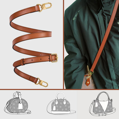 LWMYFZX Genuine Vachetta Leather Crossbody Strap | Adjustable Replacement Shoulder Strap for Handbags, Purses & Clutches (Brown)