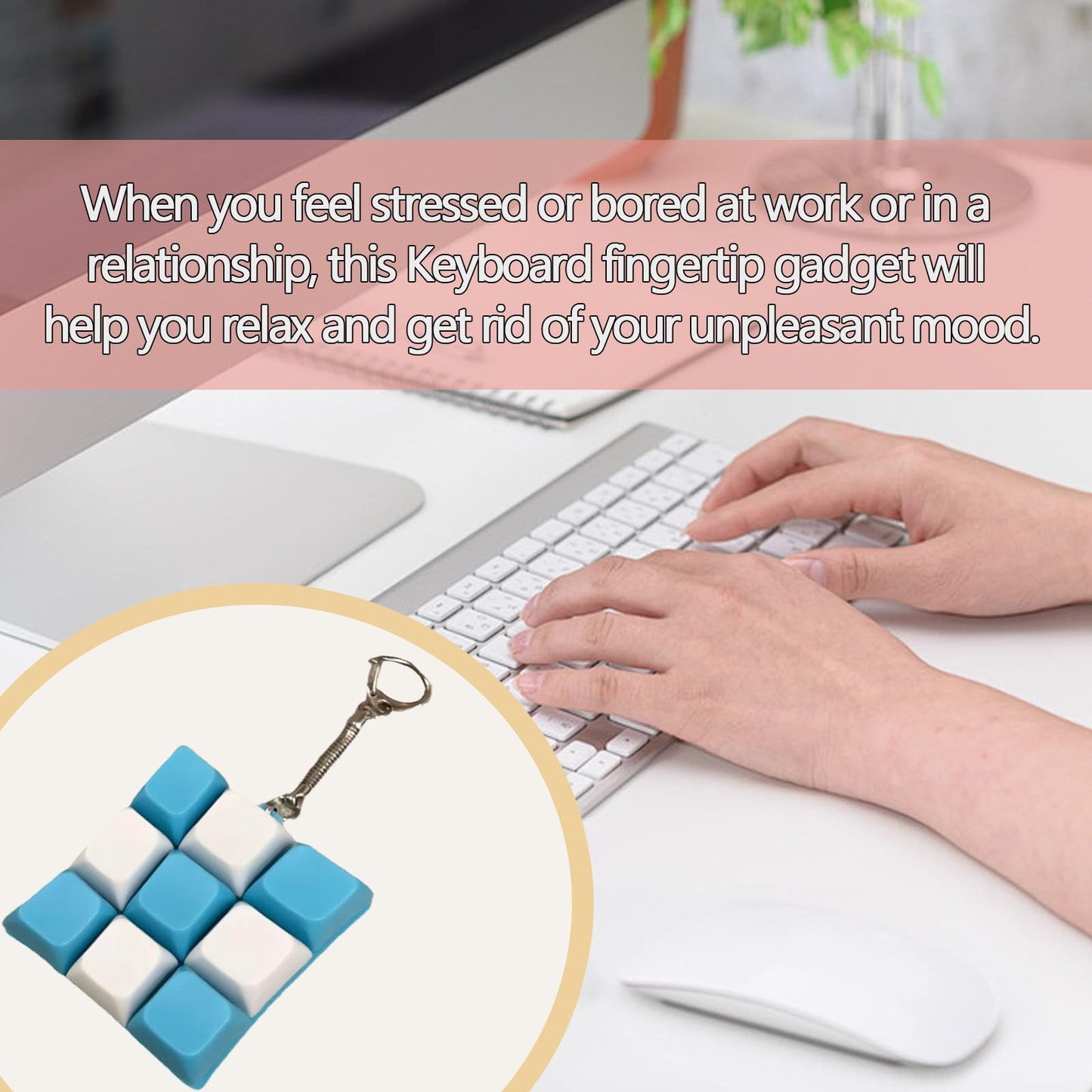 3 Pcs Keyboard Fidget Clicker Stress Relief Toys Keychain– Button Press Fidget Set for Stress Relief & Relaxation (9 Keys + 4keys + 1key Blue White)