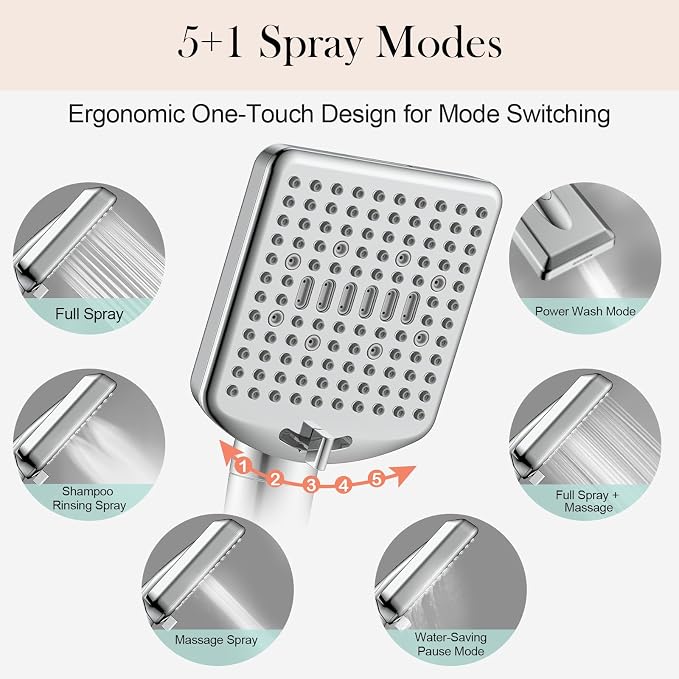 Homlord Filtered Shower Head with Handheld - High Pressure 6 Modes, 120 Anti-clog Nozzles, Detachable Showerhead with Hard Water Filters, Extra Long 6ft Hose, Power Wash Mode to Clean Bathroom, Pets