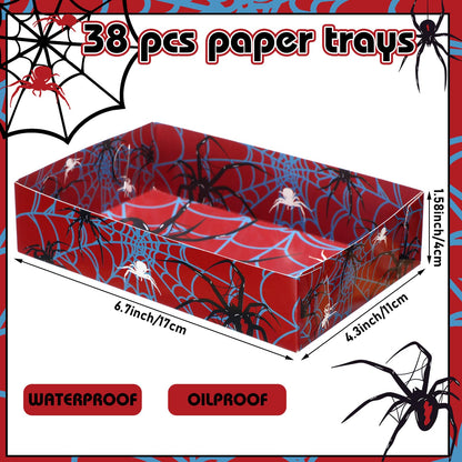 Teenyyou 38 Pcs Spider Food Trays Paper Disposable Serving Food Boats Snacks Holder Trays for Snacks Spider Birthday Decoration French Fries Hot Dog BBQ Party Favors Supplies(Spiderweb)