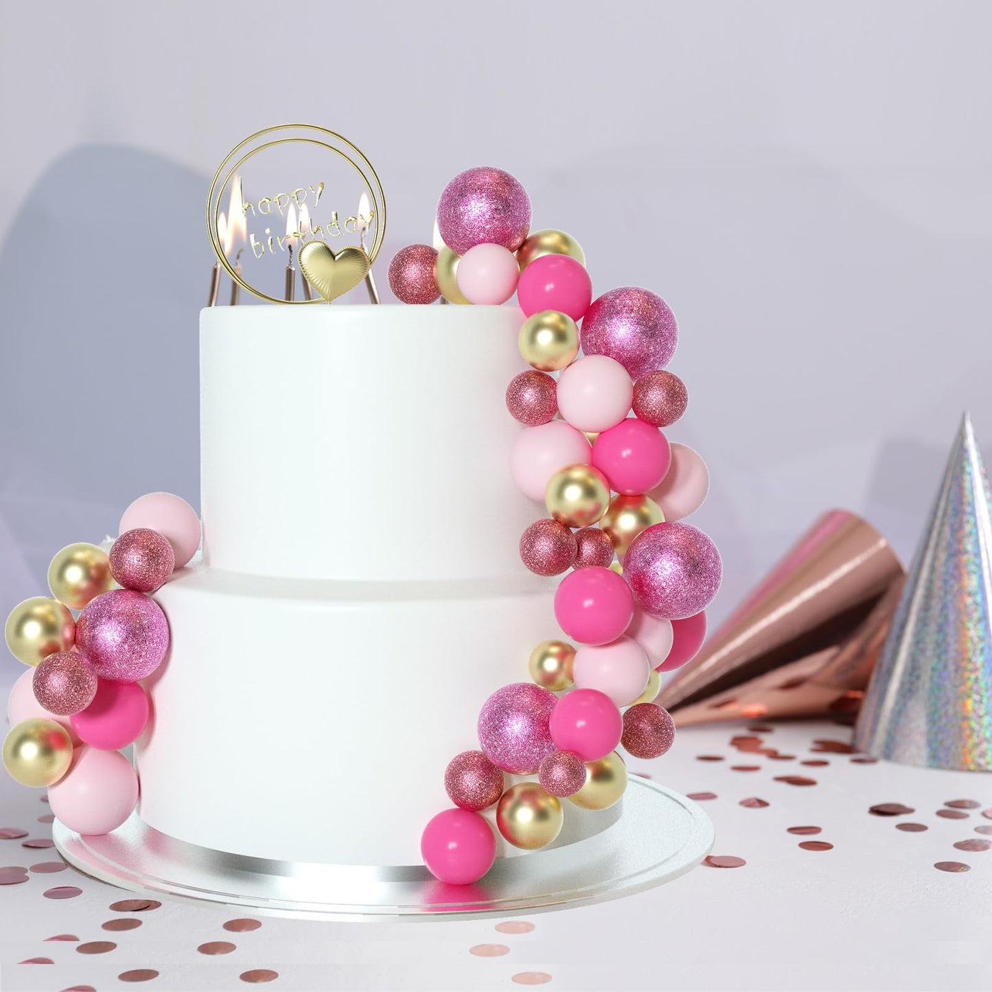 100 Pcs Green and Pink Ball Cake Topper Decorations for Witch Theme Party Birthday Party Cake Decorations