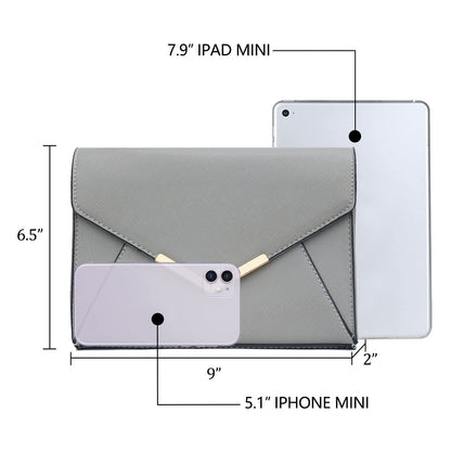 KKXIU Women Elegant Faux Leather Evening Envelope Clutch Purse Foldover Bags for Party Wedding Prom (A-Grey)