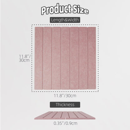 TENACR Cork Board Alternative-Felt Slat Wall Paneling,Office Bulletin Board for Decoration, Suitable for Displaying Photos and Documents, with Removable Adhesive Labels,12-Pack (Pink)
