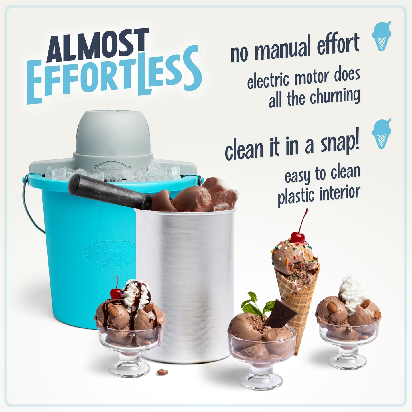 Nostalgia Electric Ice Cream Maker - Old Fashioned Soft Serve Ice Cream Machine Makes Frozen Yogurt or Gelato in Minutes - Fun Kitchen Appliance - Vintage Wooden Style - Light Wood - 4 Quart