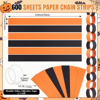 Epakh Halloween Ceiling Decorations Black and Orange Paper Chain Garland Gold Star Curtains Spider Hanging Decor Crepe Paper Streamer Banner for Halloween Party Haunted House Classroom Decor