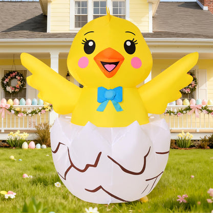 COMIN 4.2 FT Easter Chick Inflatables Take Outdoor Decorations Blow Up Yard with Built-in LEDs for Indoor Party Garden Lawn Decor