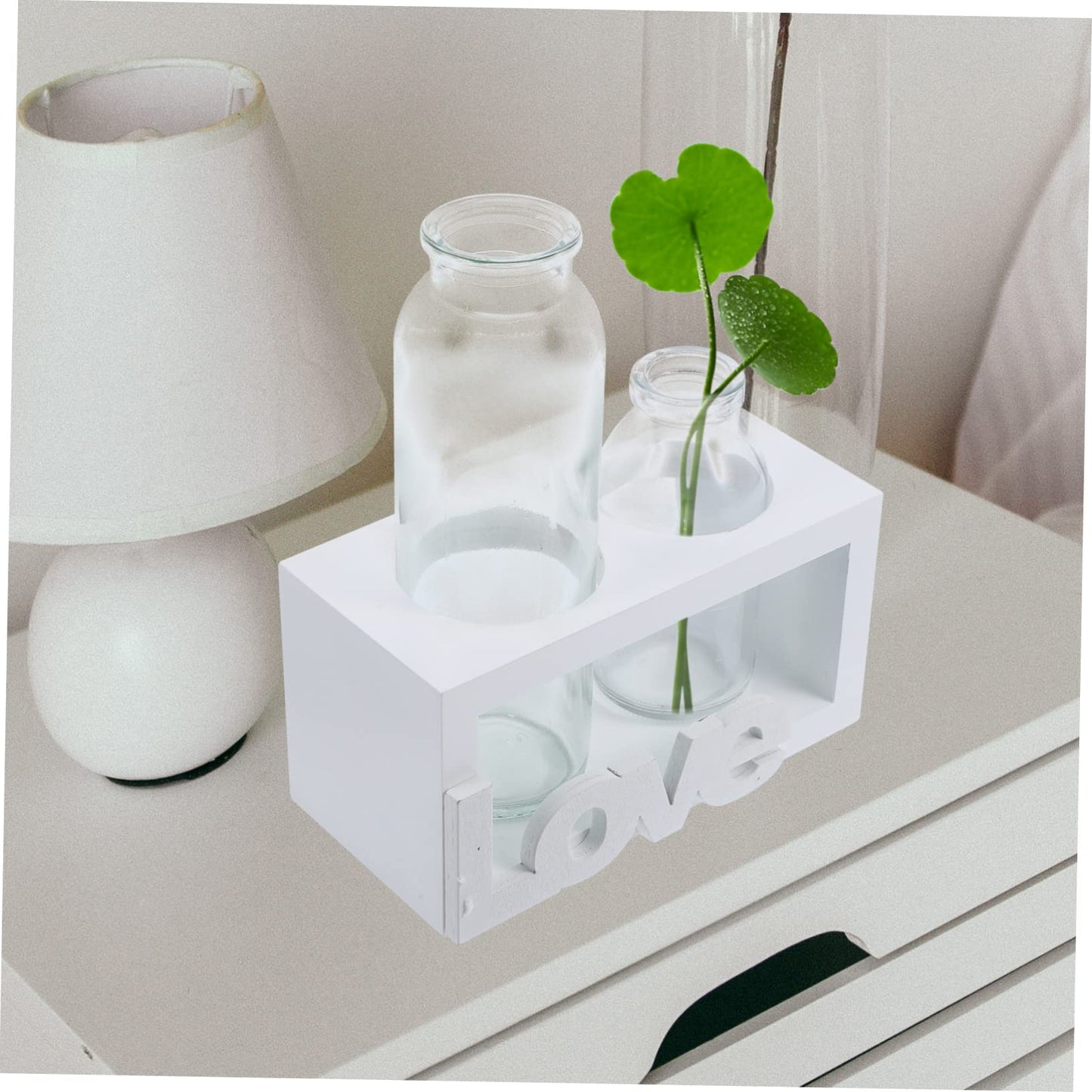 VANZACK Glass Pothos Vase Wooden Stand Hydroponic Desktop Terrarium for Air Plants Decorative Plant Holder