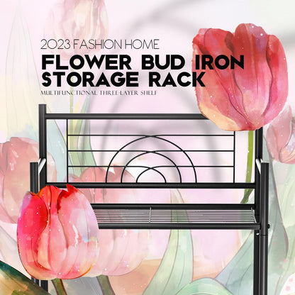 LEEDA 3-Tier Freestanding Multipurpose Storage Shelves Heavy Duty Metal Shelving Unit, Display Plants Flowers Bath Essentials, for Kitchen Bathroom Office, Black