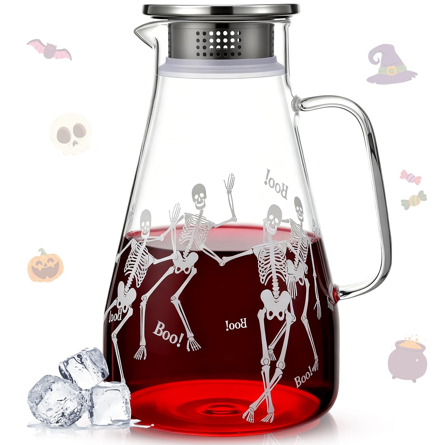 Domensi 74 oz / 2200 ml Glass Pitcher with Lid Water Pitcher with Handles Beverage Water Jar Glass Jug Hot and Cold Resistant Carafe for Tea Juice Milk Coffee Iced Beverage (Skeleton)